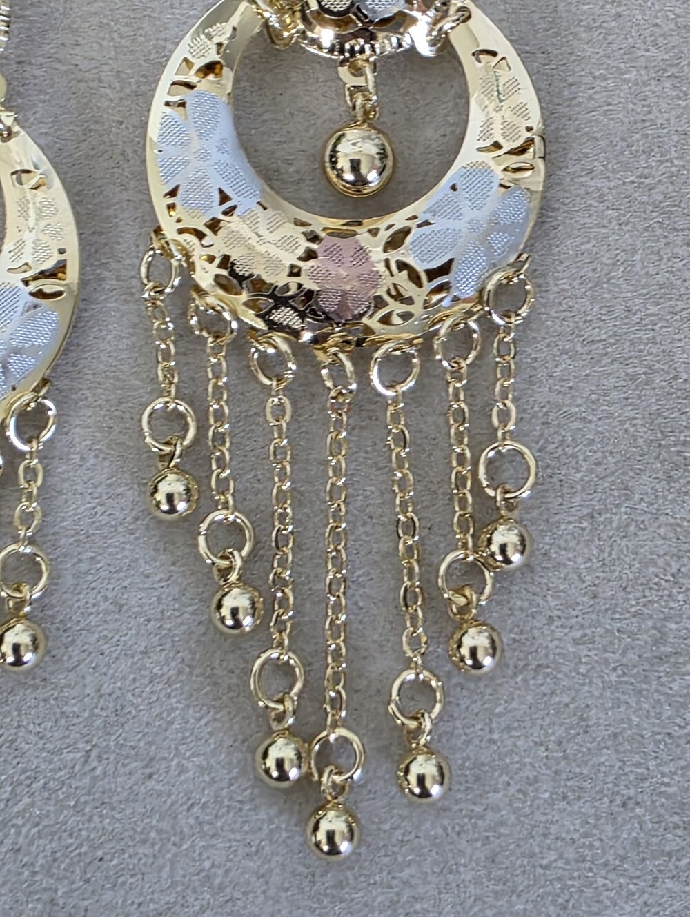 Tricolor Gold Filled Floral Chandelier Earrings Dangle Drop Filigree Leverback - Picture 6 of 10